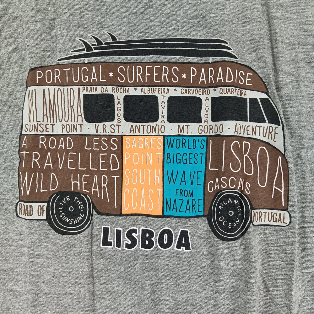 Forca Portugal Lisboa Surf Van Graphic T-Shirt Gray Mens Small Surfing Souvenir